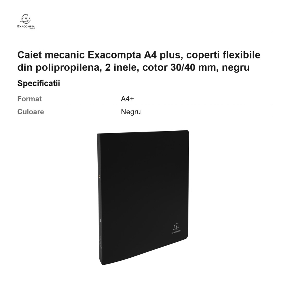 Caiet mecanic Exacompta A4 plus, coperti flexibile din polipropilena, 2 inele, cotor 30/40 mm, negru [3]