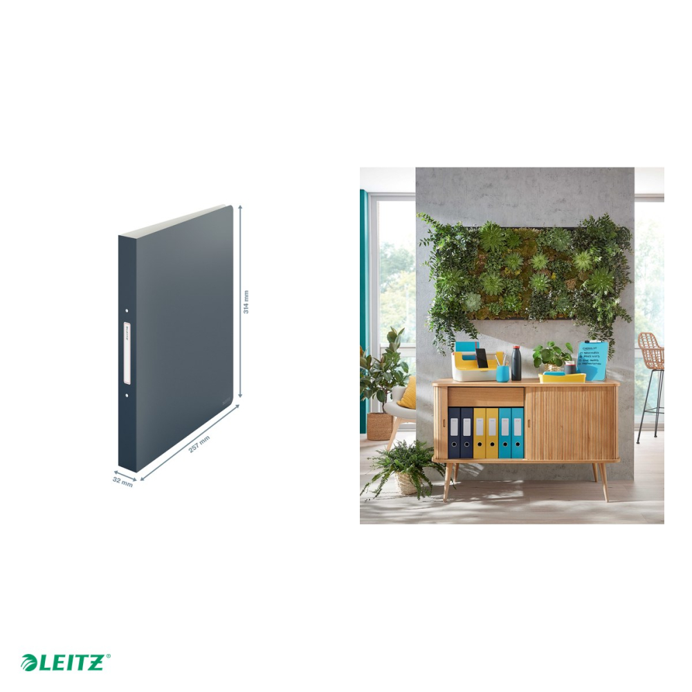 Caiet mecanic Leitz Cosy, PP, A4, mecanism 2 RR, inel 25 mm, coperta moale, capacitate 190 coli (80 g/mp), pentru prezentare, gri Antracit [5]