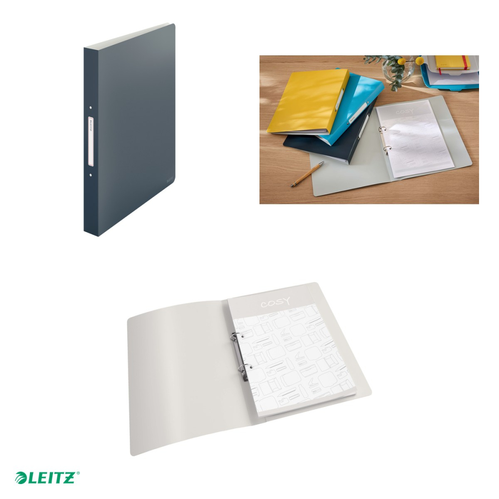 Caiet mecanic Leitz Cosy, PP, A4, mecanism 2 RR, inel 25 mm, coperta moale, capacitate 190 coli (80 g/mp), pentru prezentare, gri Antracit [4]