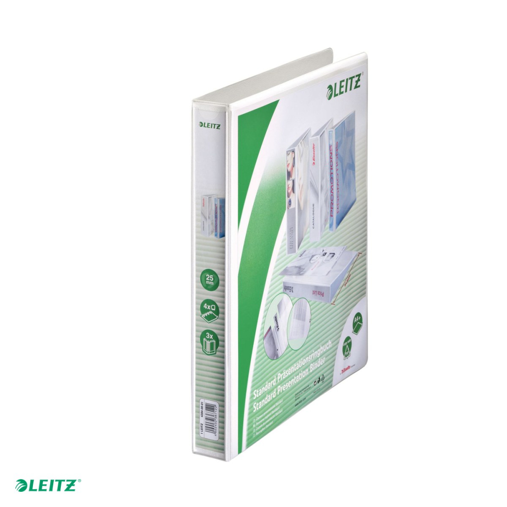 Caiet mecanic Leitz Panorama, PP/PP, A4 MAXI, mecansim 4DR, inel 25 mm, capacitate 250 coli (80 g/mp), pentru documente perforate, hartie 80 g/mp, alb [4]