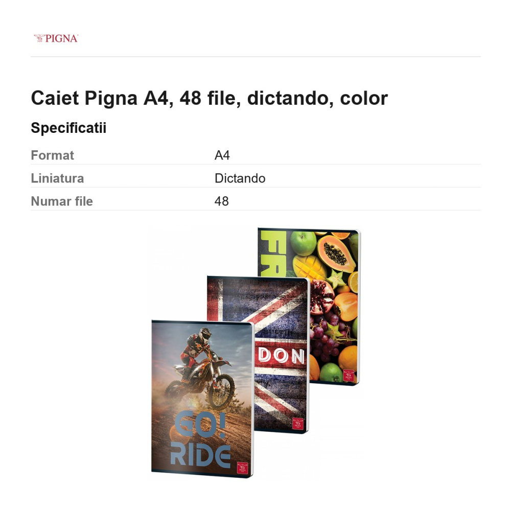 Caiet Pigna A4, 48 file, dictando, color [3]