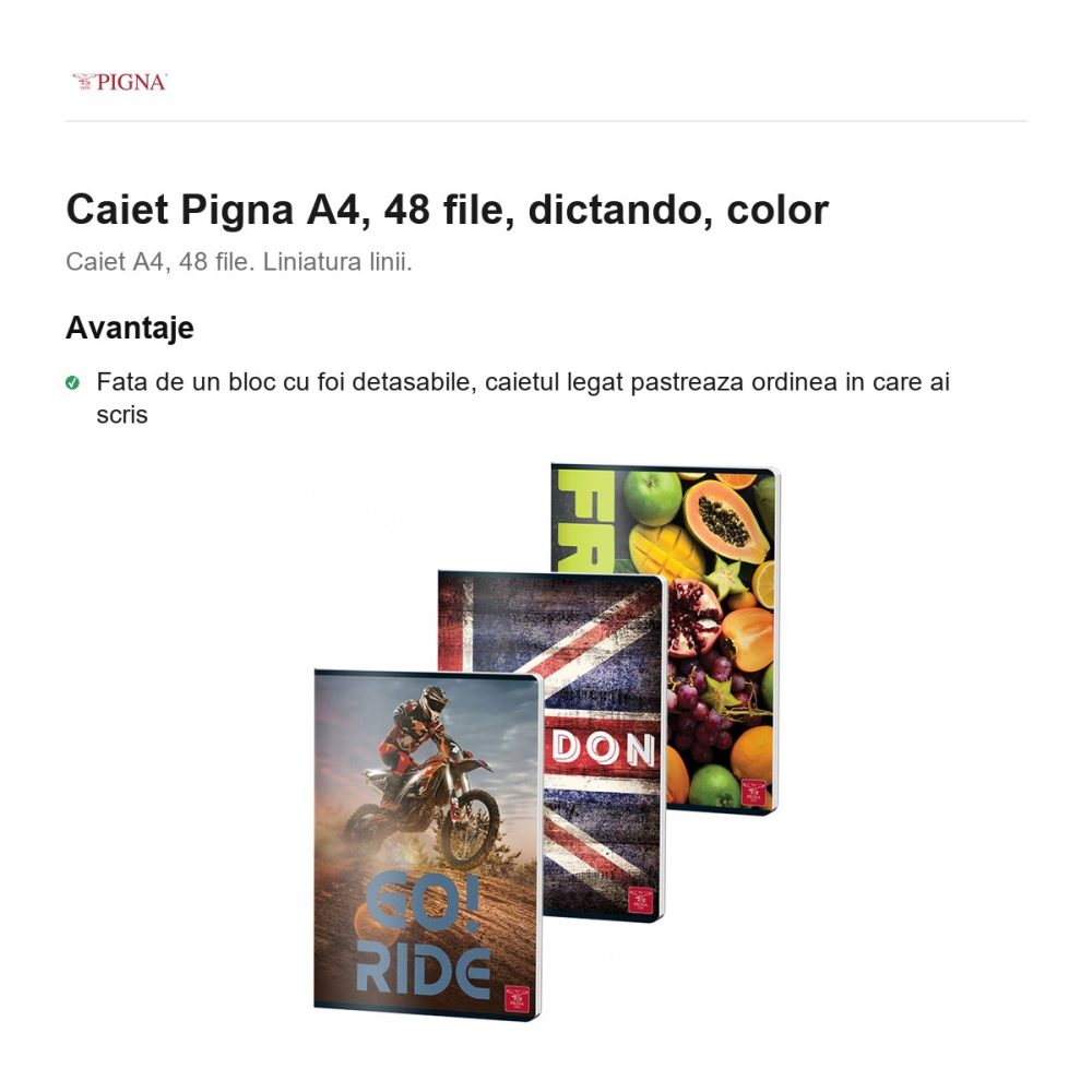 Caiet Pigna A4, 48 file, dictando, color [2]