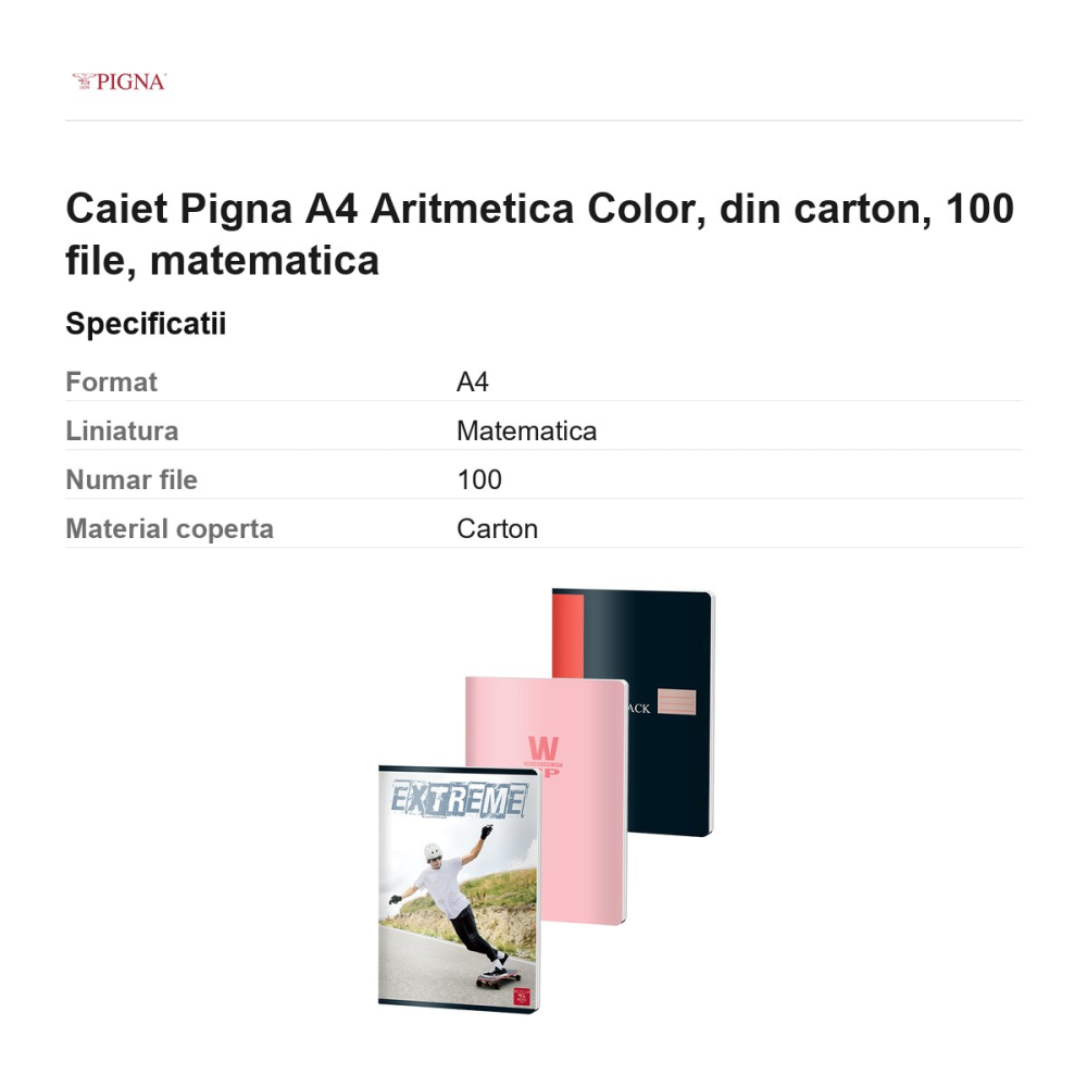 Caiet Pigna A4 Aritmetica Color, din carton, 100 file, matematica [3]