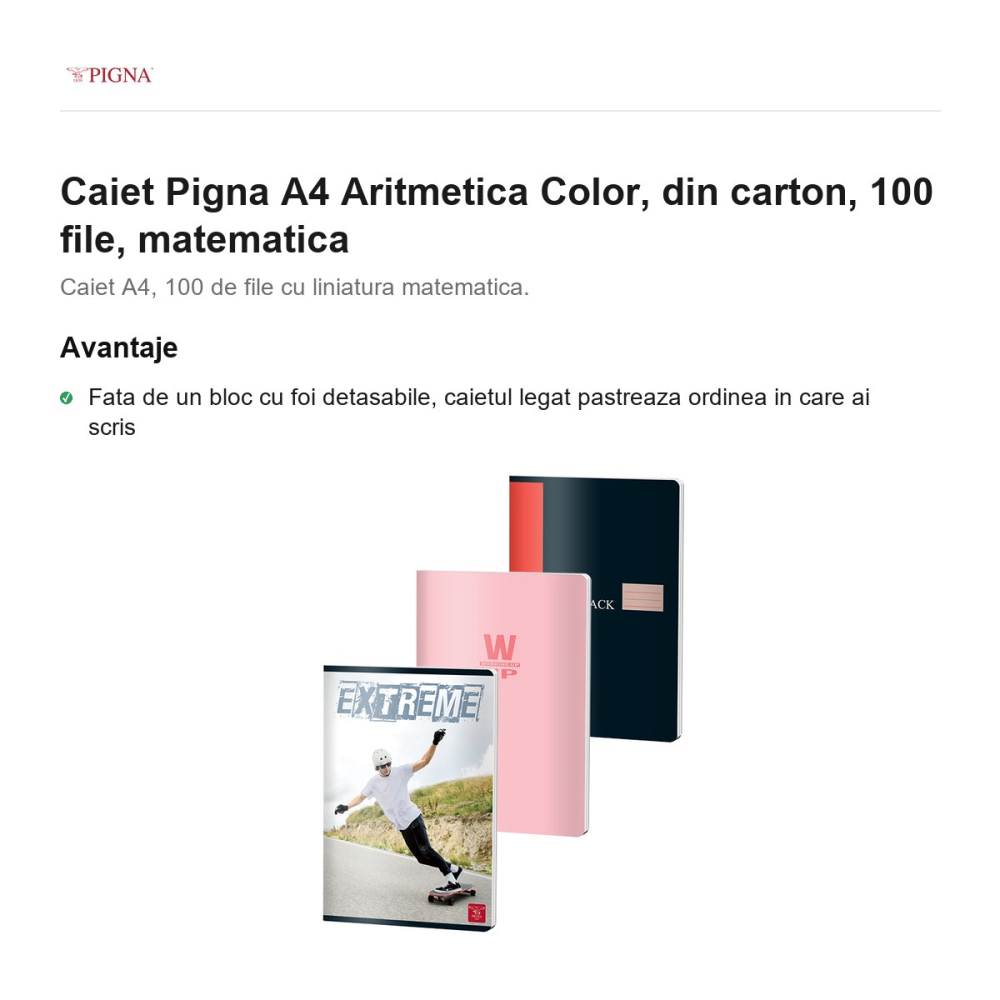 Caiet Pigna A4 Aritmetica Color, din carton, 100 file, matematica [2]