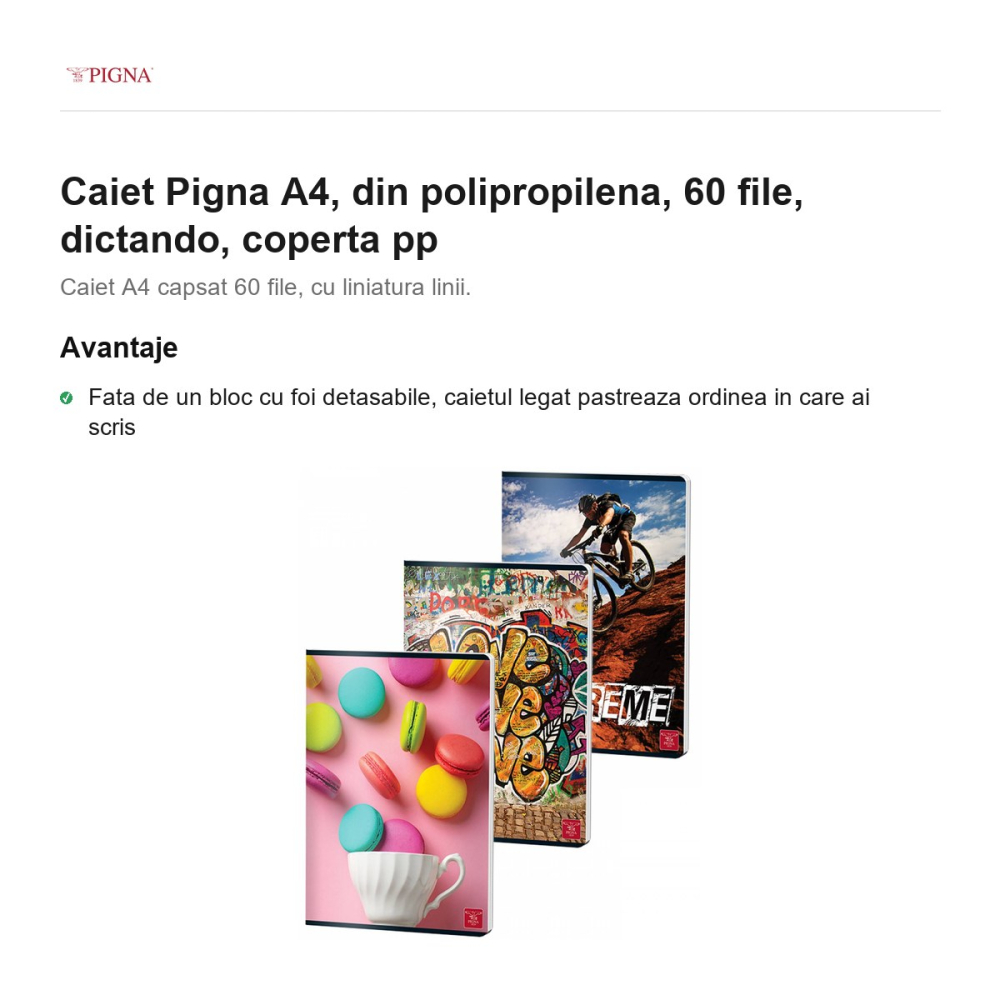 Caiet Pigna A4, din polipropilena, 60 file, dictando, coperta pp [2]