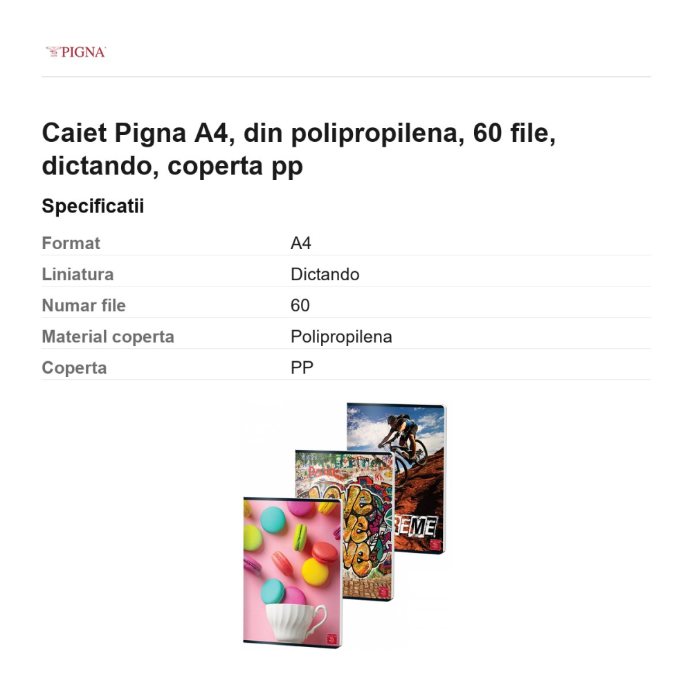 Caiet Pigna A4, din polipropilena, 60 file, dictando, coperta pp [3]