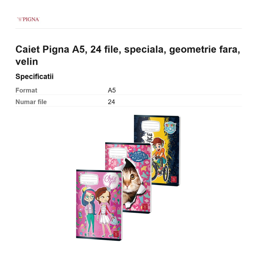 Caiet Pigna A5, 24 file, geometrie fara, velin [3]