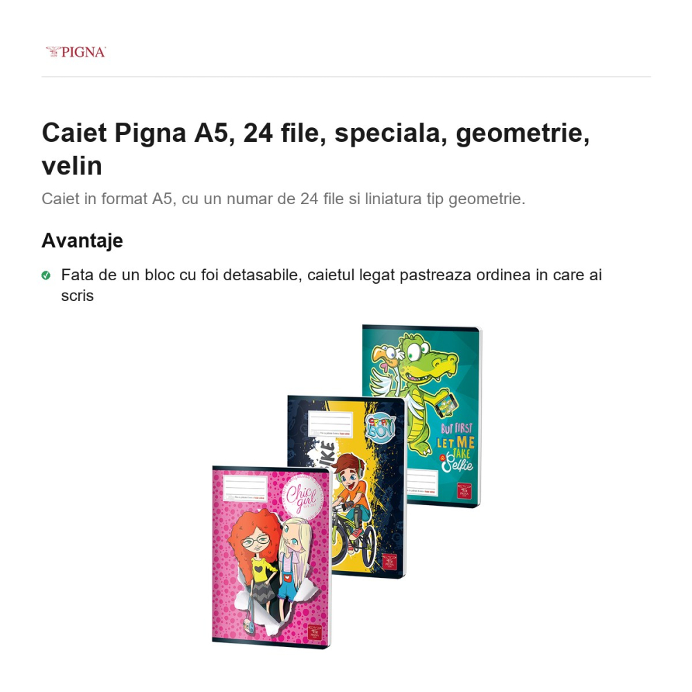 Caiet Pigna A5, 24 file, geometrie, velin [2]