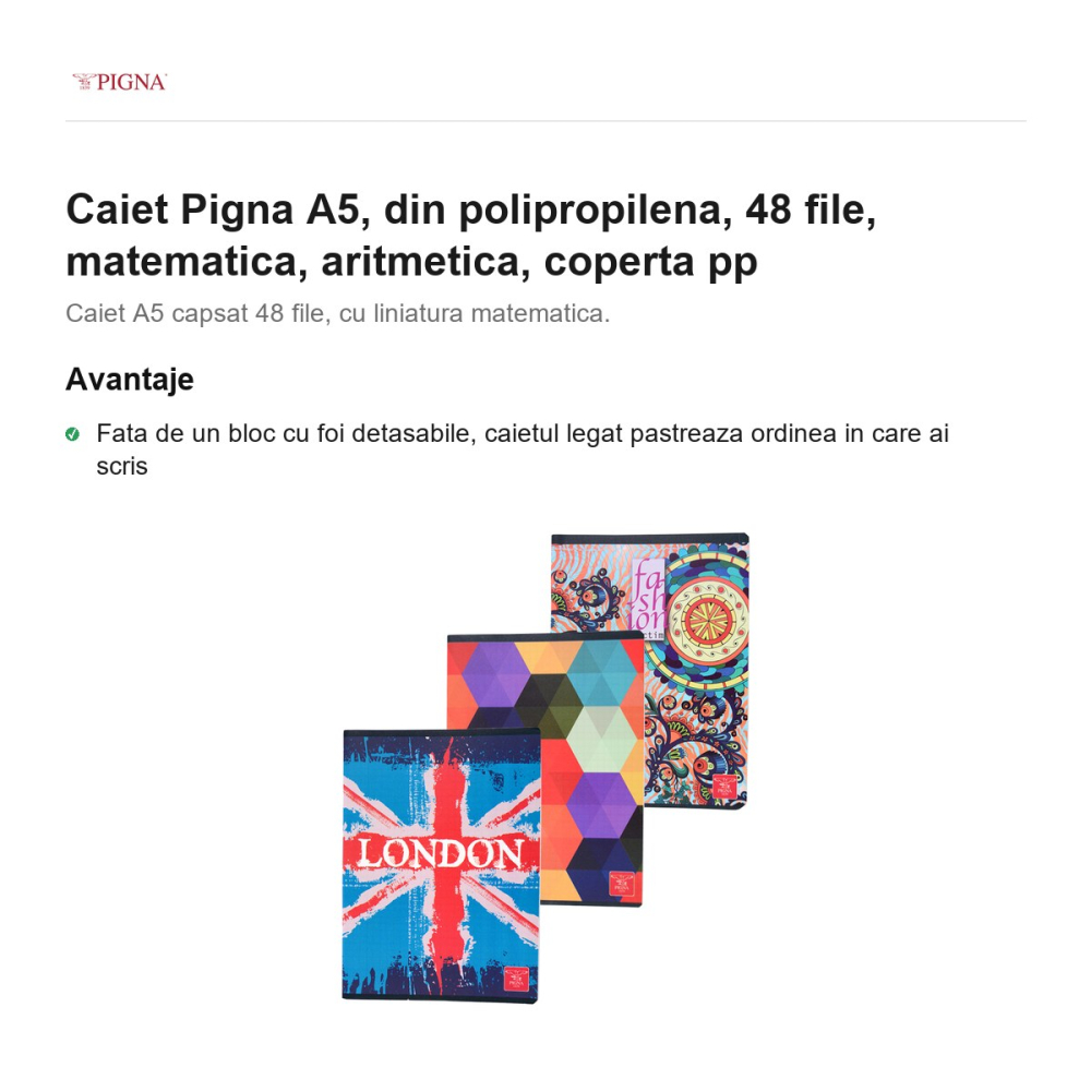 Caiet Pigna A5, din polipropilena, 48 file, matematica, aritmetica, coperta pp [2]