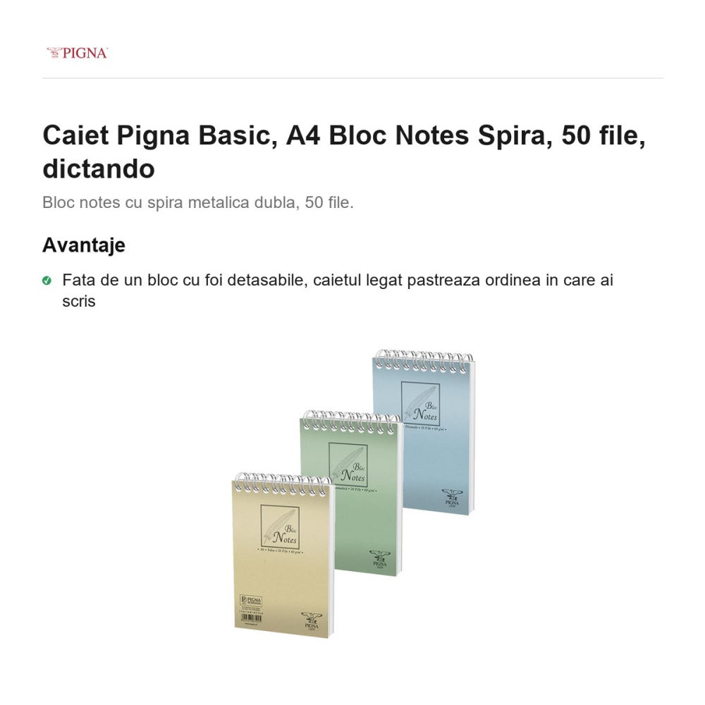 Bloc notes Pigna Basic, A4, 50 file, dictando, spira [2]