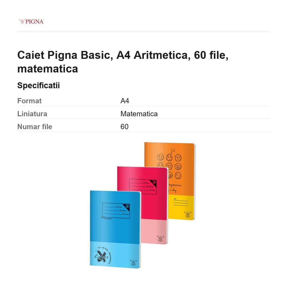 Caiet Pigna Basic, A4, 60 file, matematica, aritmetica [3]