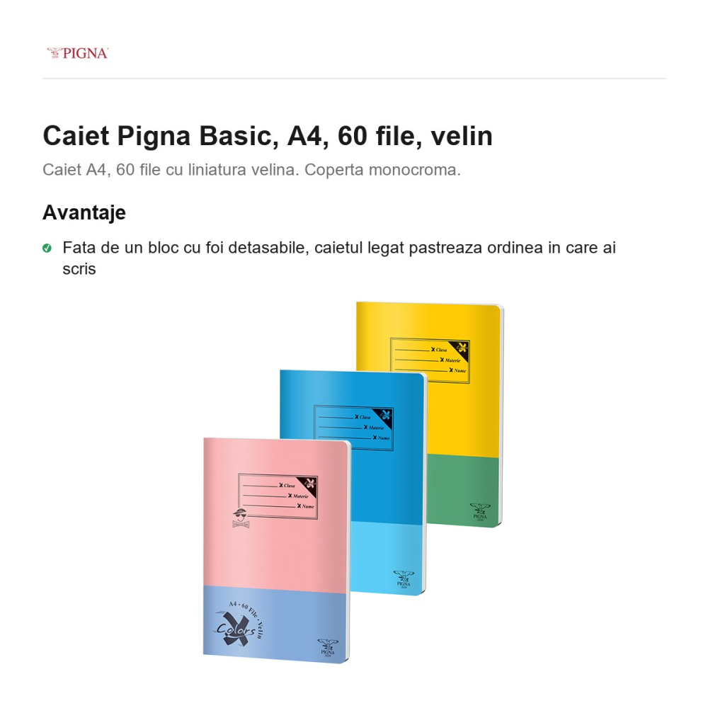 Caiet Pigna Basic, A4, 60 file, velin [2]