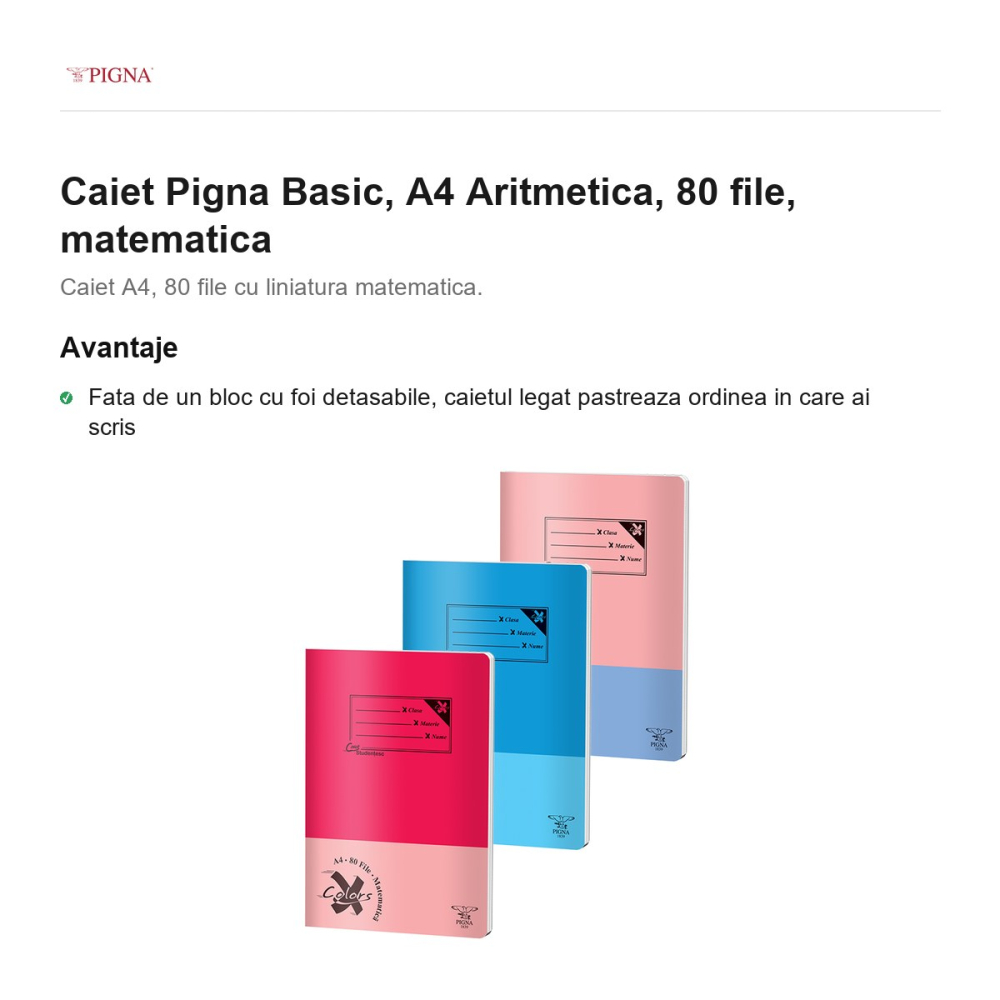 Caiet Pigna Basic, A4, 80 file, matematica, aritmetica [2]