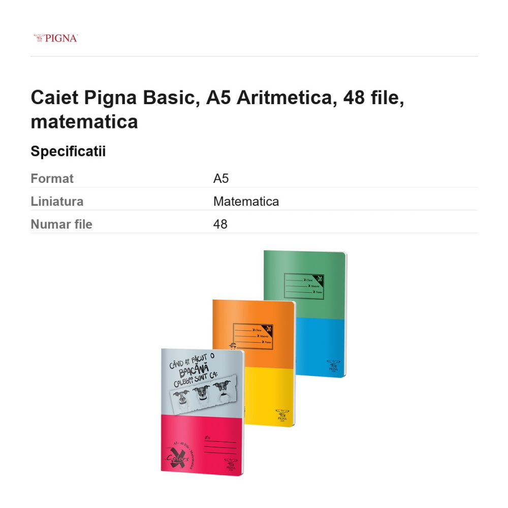 Caiet Pigna Basic, A5, 48 file, matematica, aritmetica [3]