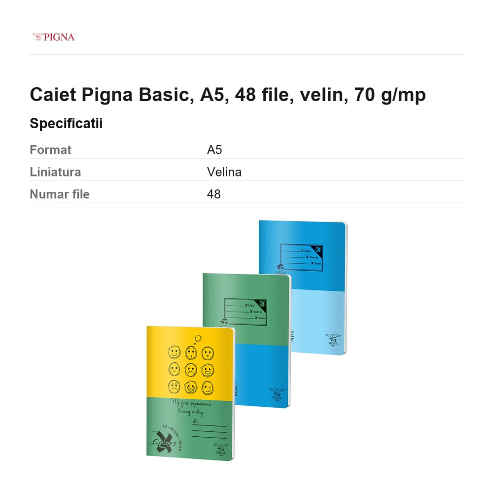 Caiet Pigna Basic, A5, 48 file, velin, 70 g/mp [3]