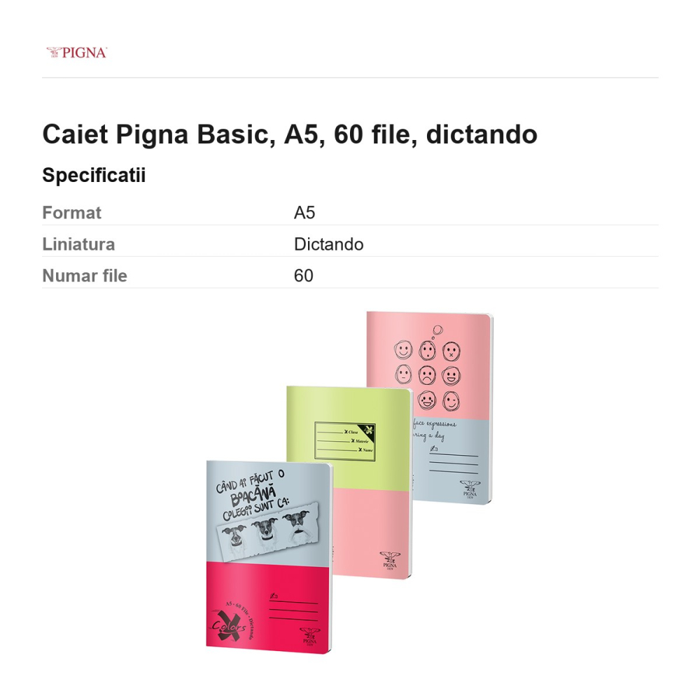 Caiet Pigna Basic, A5, 60 file, dictando [3]