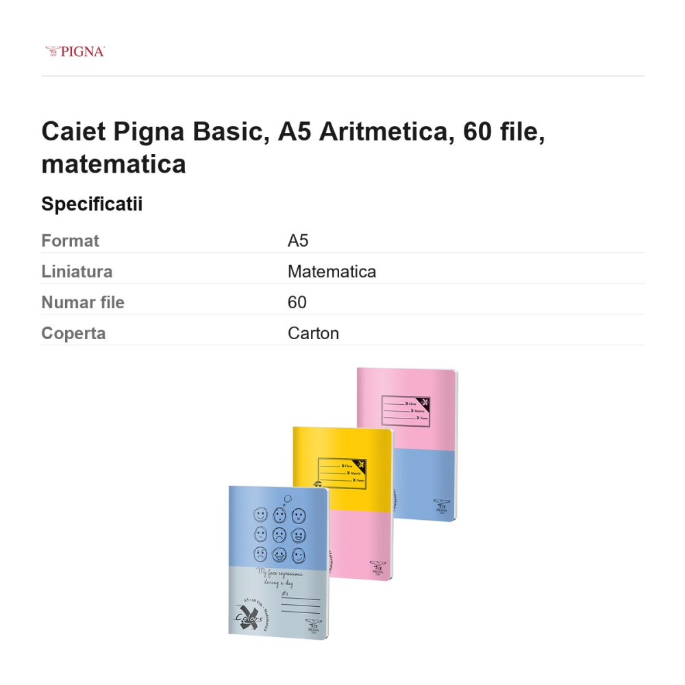 Caiet Pigna Basic, A5, 60 file, matematica, aritmetica [3]