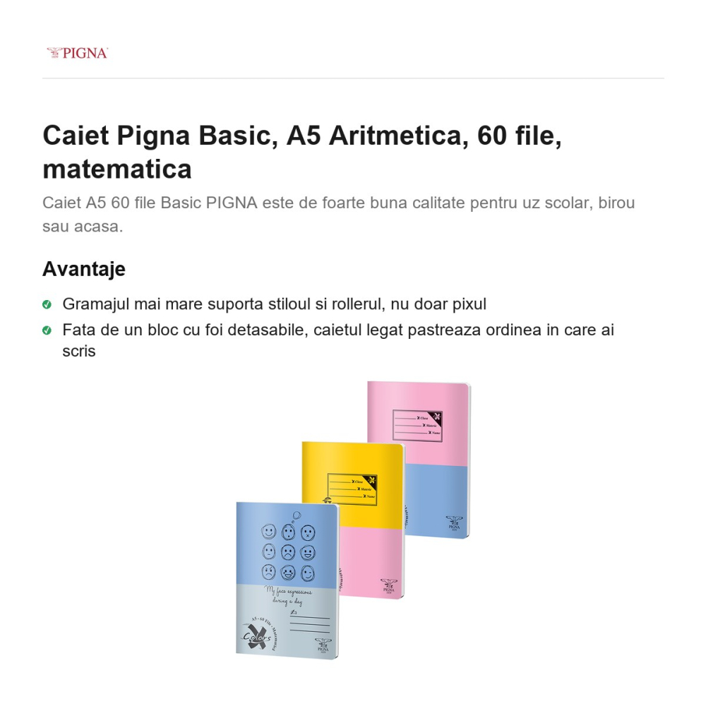 Caiet Pigna Basic, A5, 60 file, matematica, aritmetica [2]