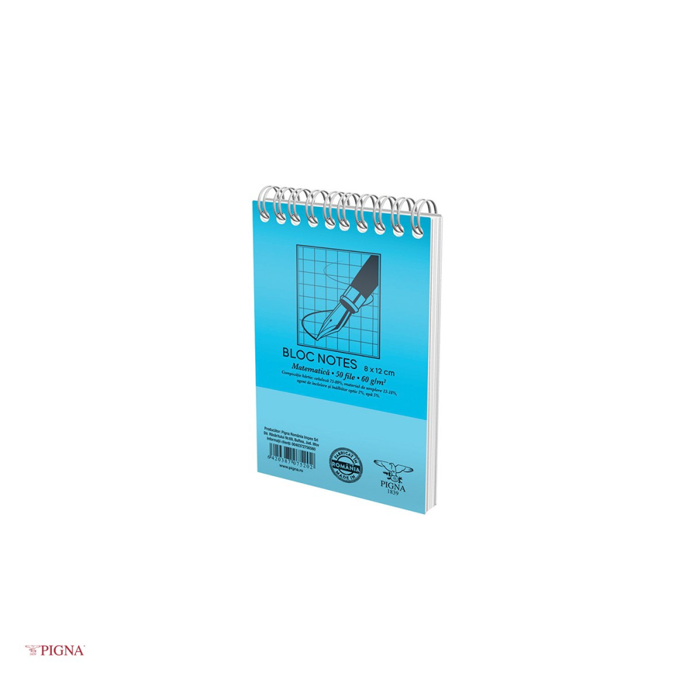 Bloc notes Pigna Basic, A7, 50 file, matematica, 60 g/mp, spira aritmetica, 80x120 mm [5]