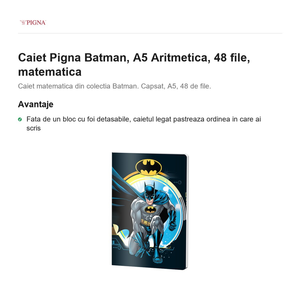 Caiet Pigna Batman, A5, 48 file, matematica, aritmetica [2]