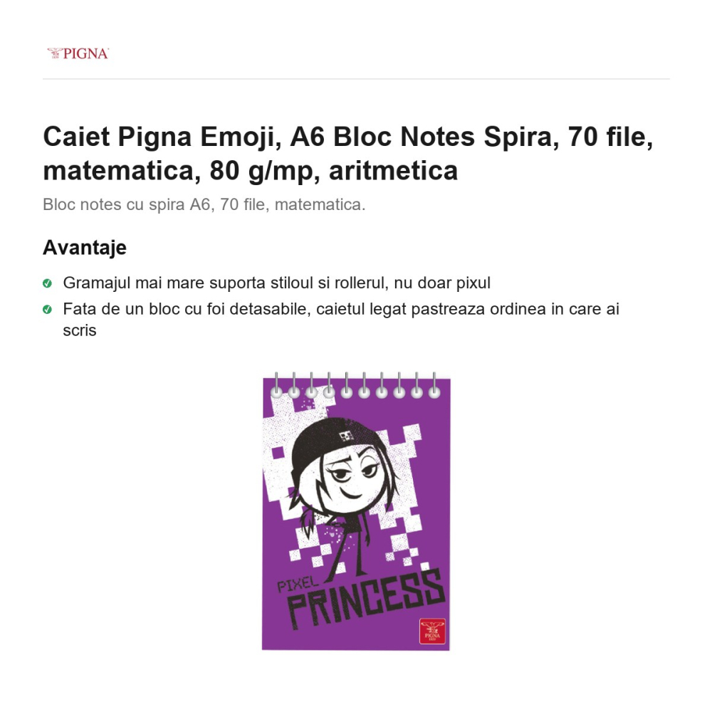 Bloc notes Pigna Emoji, A6, 70 file, matematica, 80 g/mp, spira aritmetica [2]