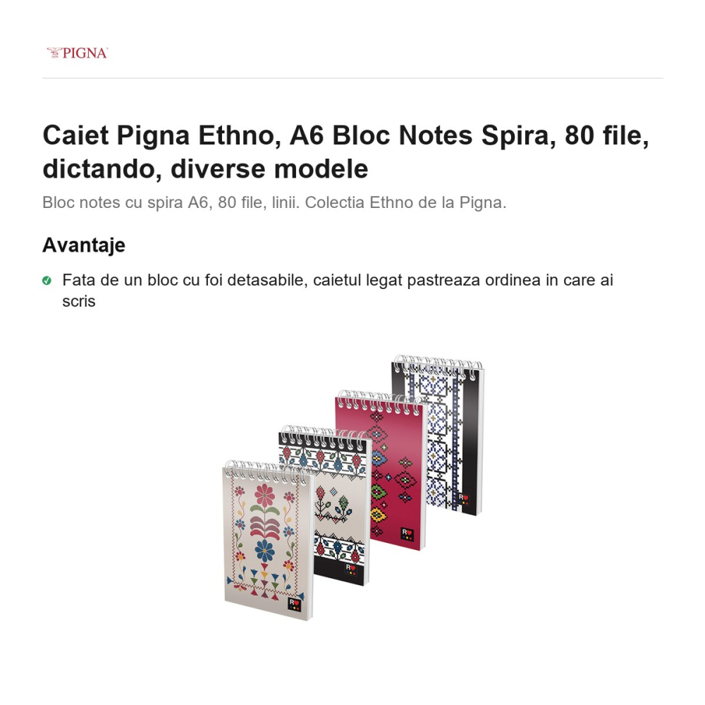 Bloc notes Pigna Ethno, A6, 80 file, dictando, spira diverse modele [2]