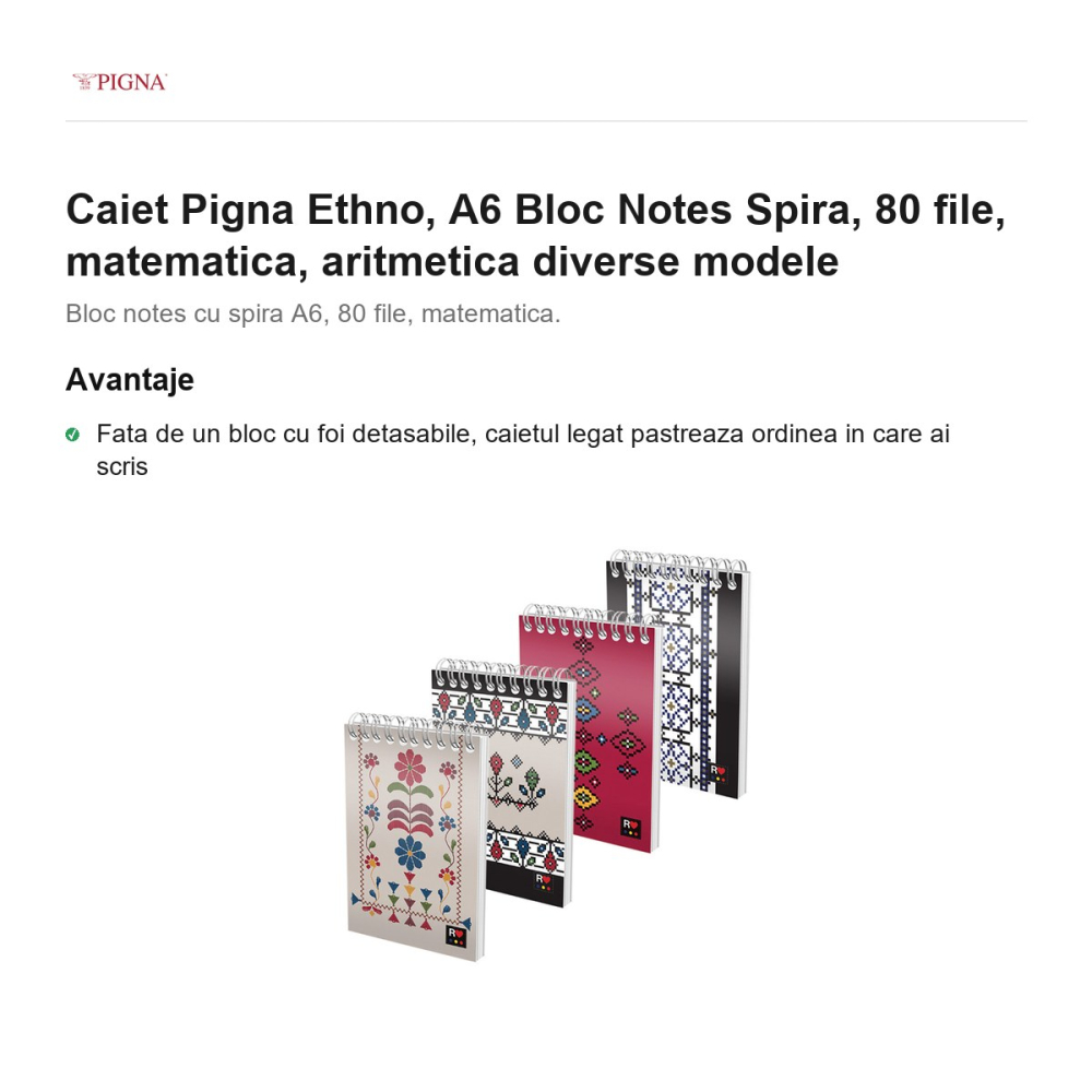 Bloc notes Pigna Ethno, A6, 80 file, matematica, spira aritmetica diverse modele [2]