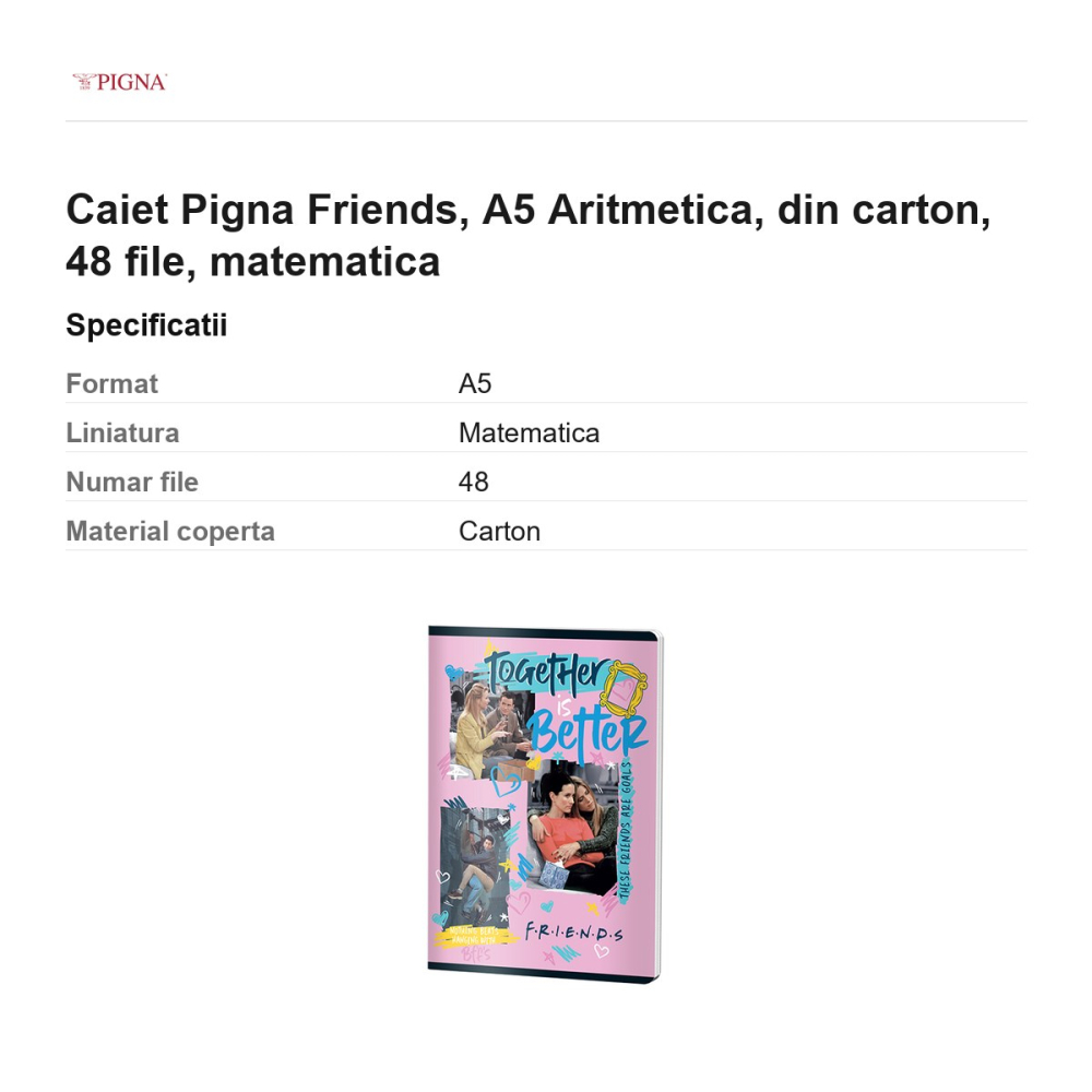 Caiet Pigna Friends, A5, din carton, 48 file, matematica, aritmetica [3]