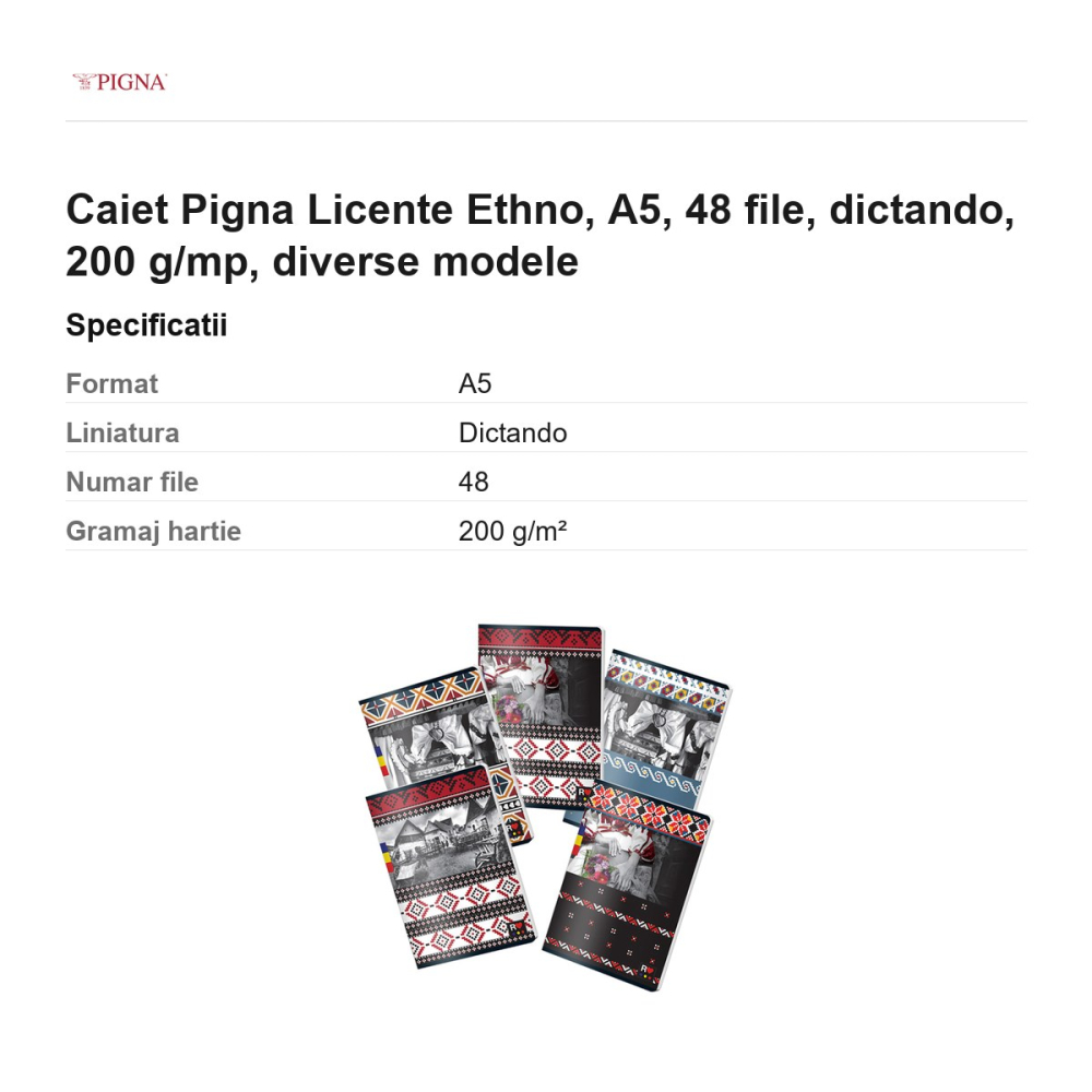 Caiet Pigna Licente Ethno, A5, 48 file, dictando, 200 g/mp, diverse modele [3]
