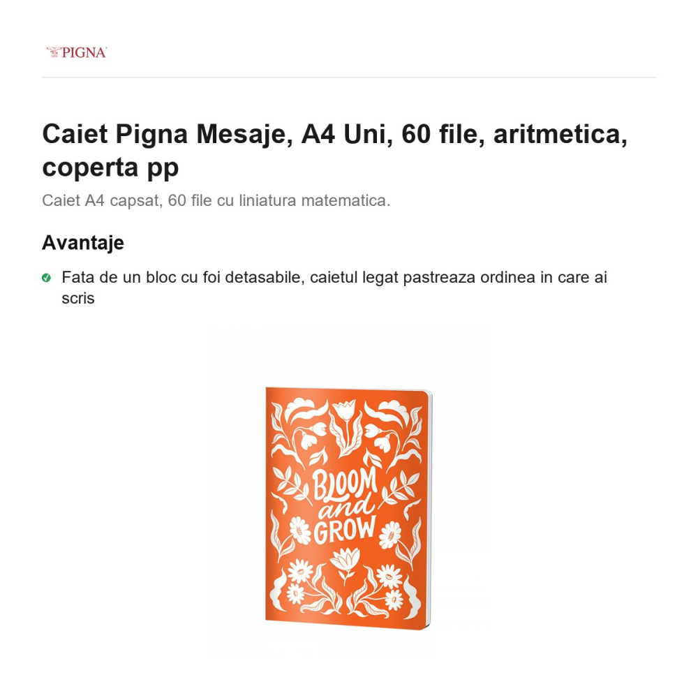 Caiet Pigna Mesaje, A4, 60 file, aritmetica, coperta pp uni [2]