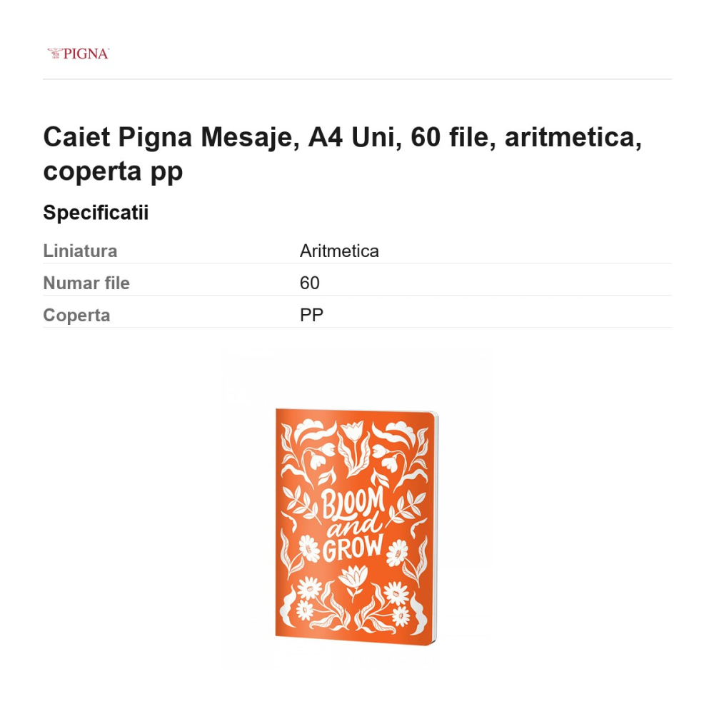Caiet Pigna Mesaje, A4, 60 file, aritmetica, coperta pp uni [3]