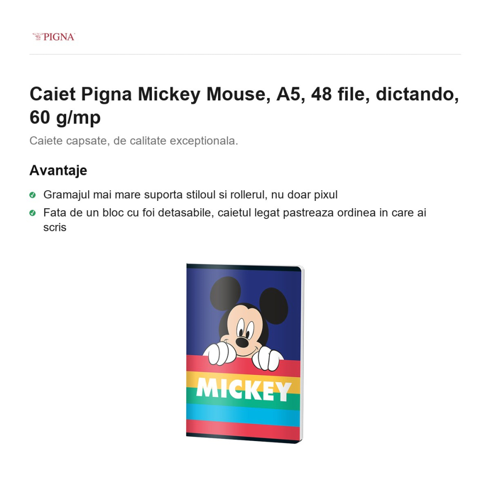Caiet Pigna Mickey Mouse, A5, 48 file, dictando, 60 g/mp [2]