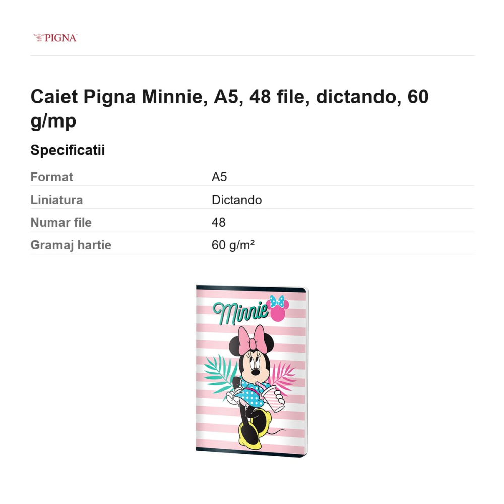 Caiet Pigna Minnie, A5, 48 file, dictando, 60 g/mp [3]