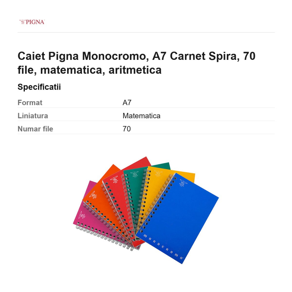 Carnet Pigna Monocromo, A7, 70 file, matematica, spira aritmetica [3]