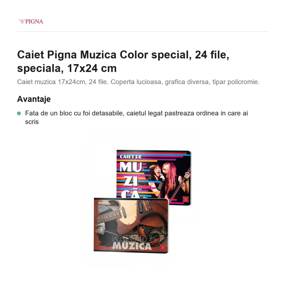 Caiet Pigna Muzica Color, 24 file, 17x24 cm [2]