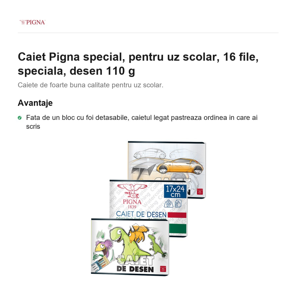 Caiet Pigna, pentru uz scolar, 16 file, desen 110 g [2]