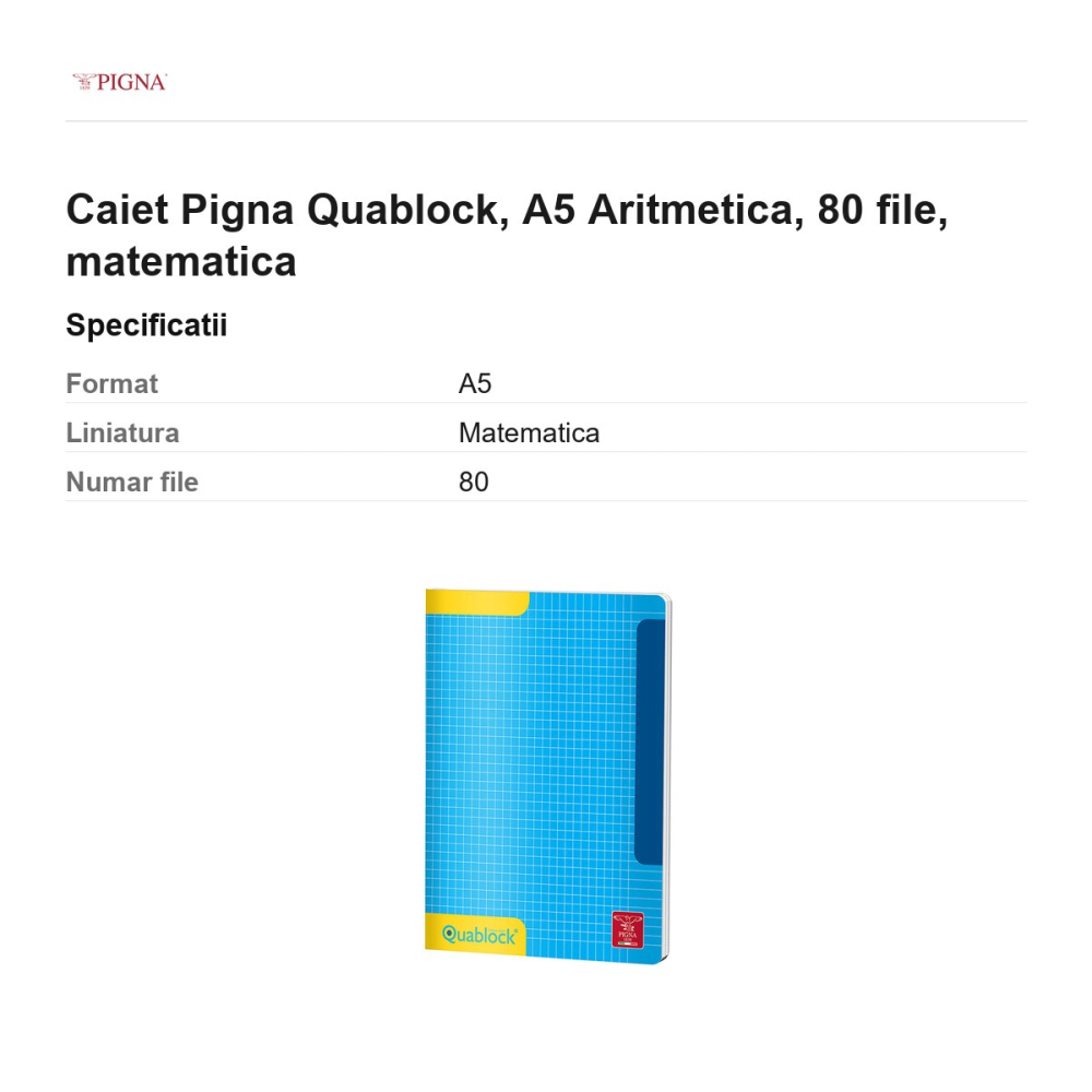 Caiet Pigna Quablock, A5, 80 file, matematica, aritmetica [3]