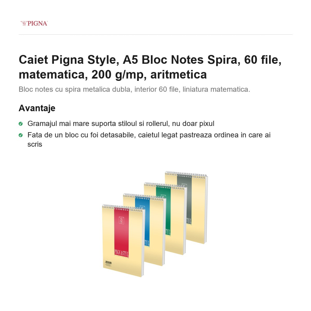 Bloc notes Pigna Style, A5, 60 file, matematica, 200 g/mp, spira aritmetica [2]
