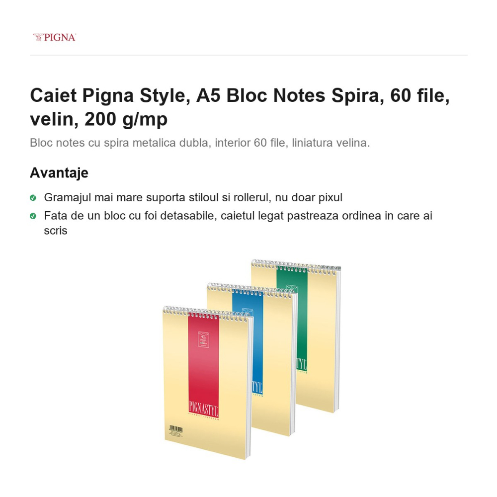 Bloc notes Pigna Style, A5, 60 file, velin, 200 g/mp, spira [2]