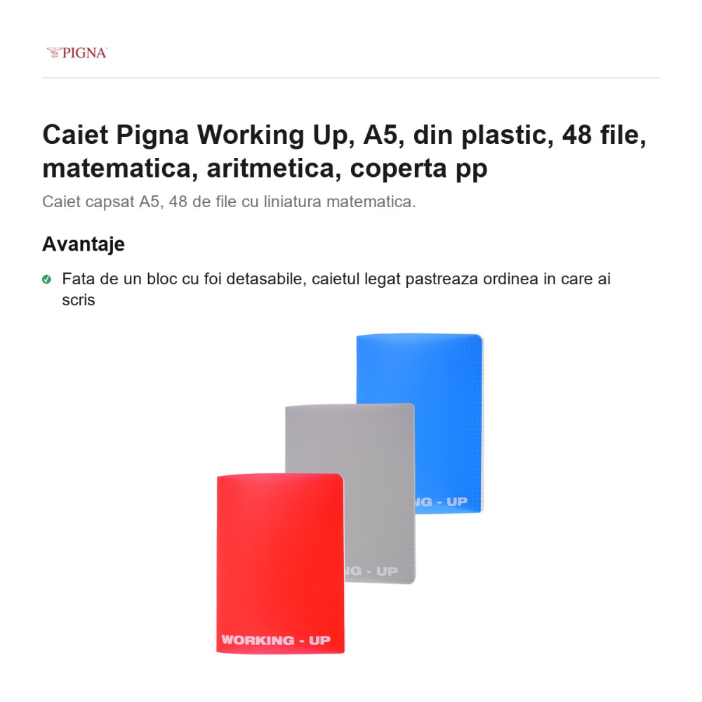 Caiet Pigna Working Up, A5, din plastic, 48 file, matematica, aritmetica, coperta pp [2]