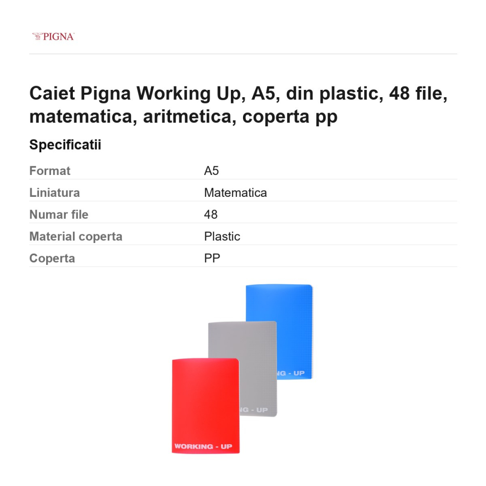 Caiet Pigna Working Up, A5, din plastic, 48 file, matematica, aritmetica, coperta pp [3]