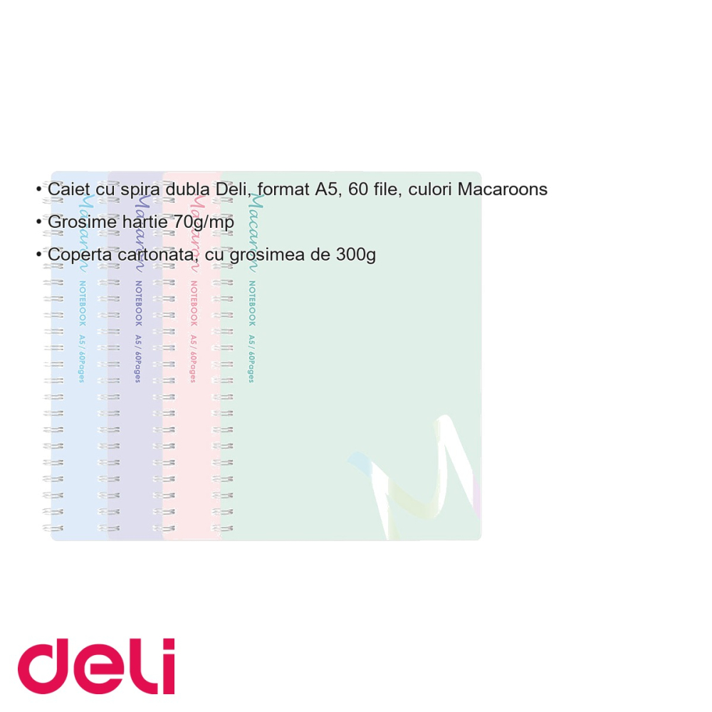 Caiet spira dubla Deli Macarons, format A5, 60 file dictando, coperta cartonata, pentru birou si studiu [3]