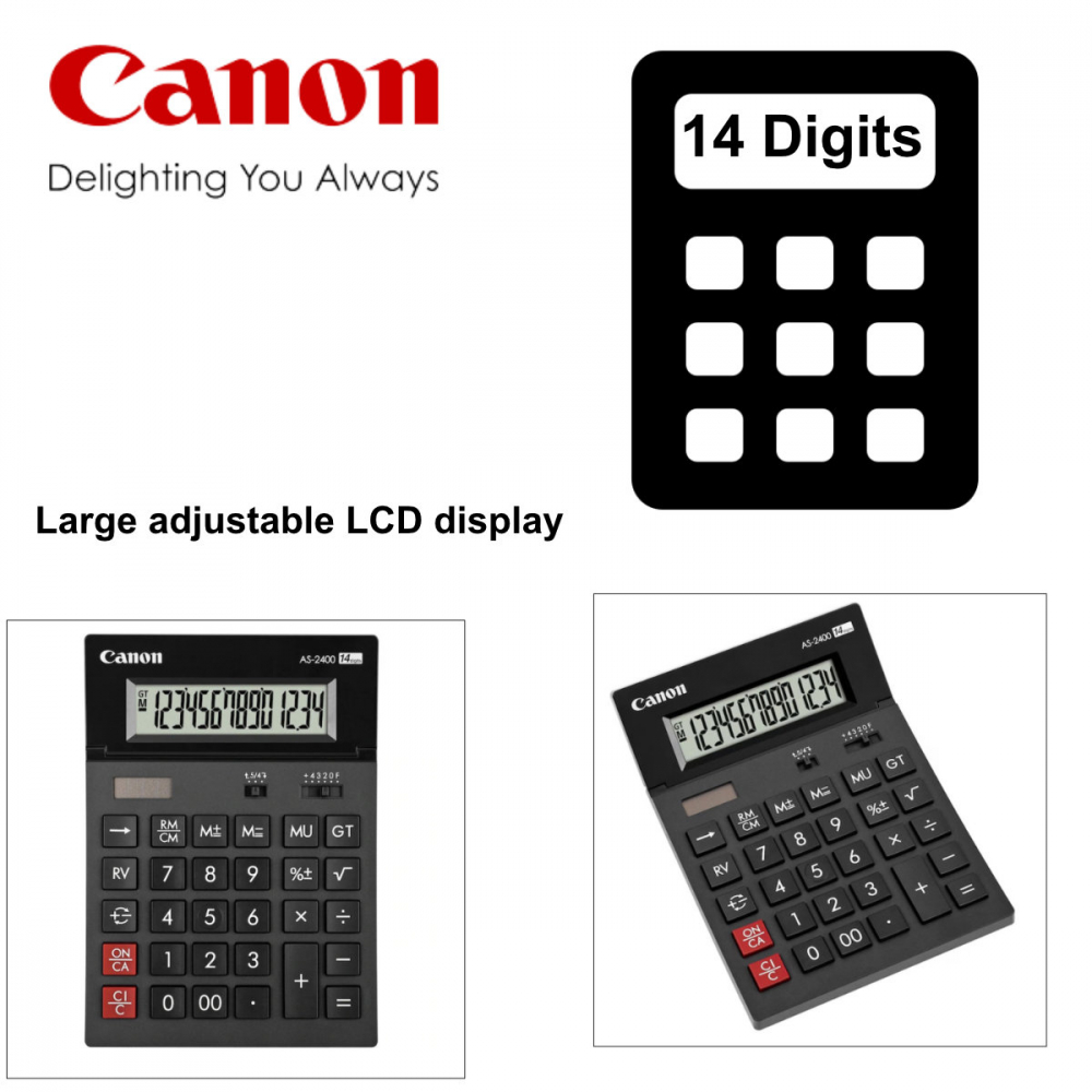 Calculator de birou 14 Digits, Canon AS2400, 198 x 140 x 34 mm, negru [2]