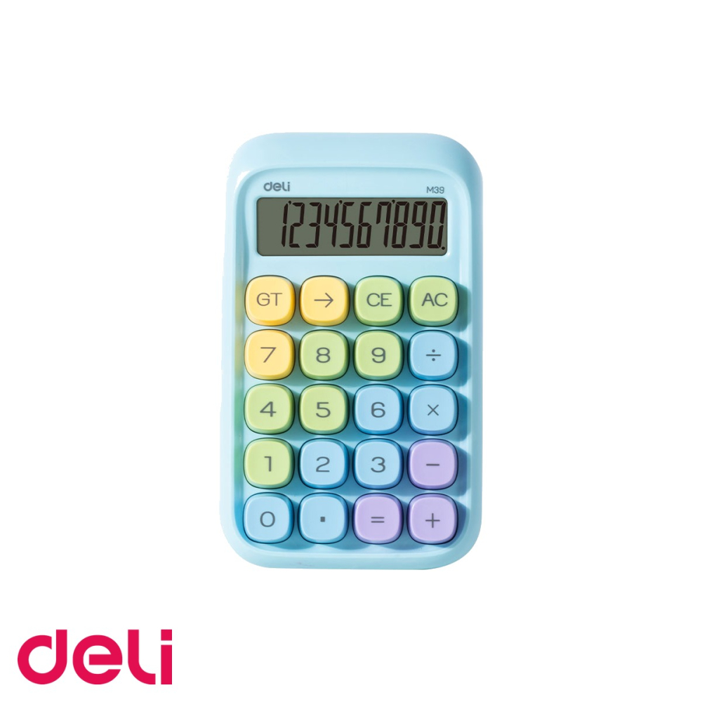 Calculator de birou Deli, 10 digits, taste multicolore, display LCD inclinat, albastru [1]