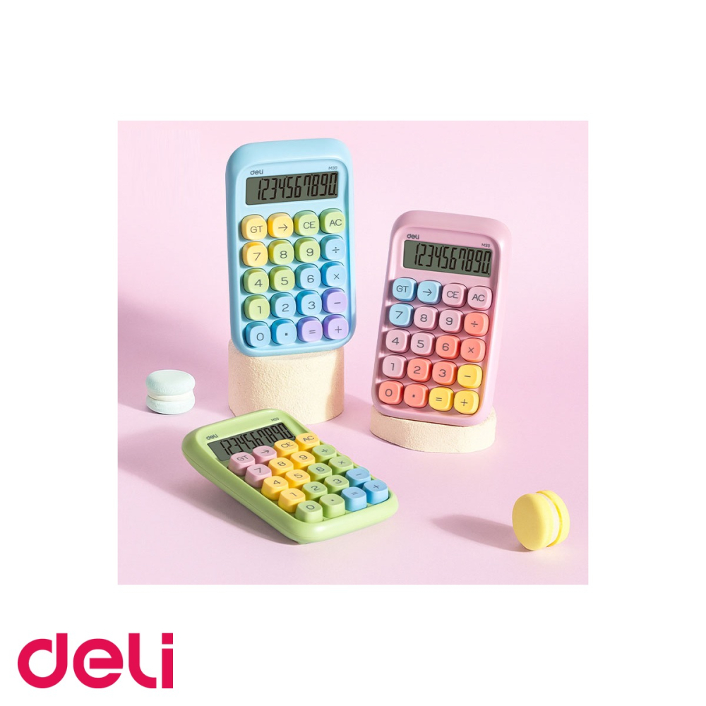 Calculator de birou Deli, 10 digits, taste multicolore roz, display LCD inclinat, pentru birou si scoala [4]