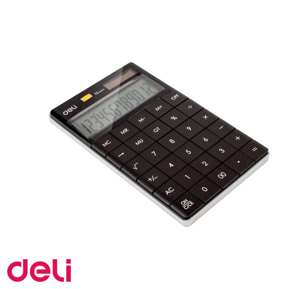Calculator de birou Deli, 12 digits, display LCD, alimentare dubla, taste touch, design modern negru [5]