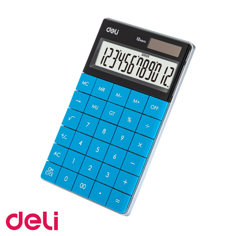 Calculator de birou Deli, 12 digits, ecran LCD, alimentare dubla, taste touch, albastru [4]