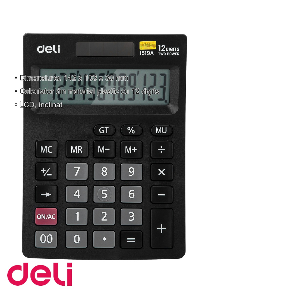 Calculator de birou Deli 1519A, 12 digits, display LCD inclinat, functii fiscale si GT, pentru birou [3]