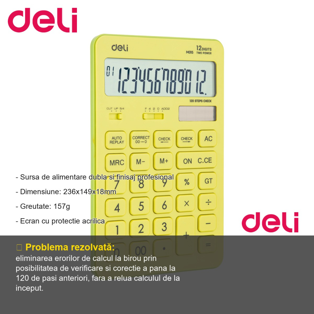 Calculator de birou Deli 1551, 12 cifre, display LCD reglabil, nuanta vernil pastel, pentru birou [2]