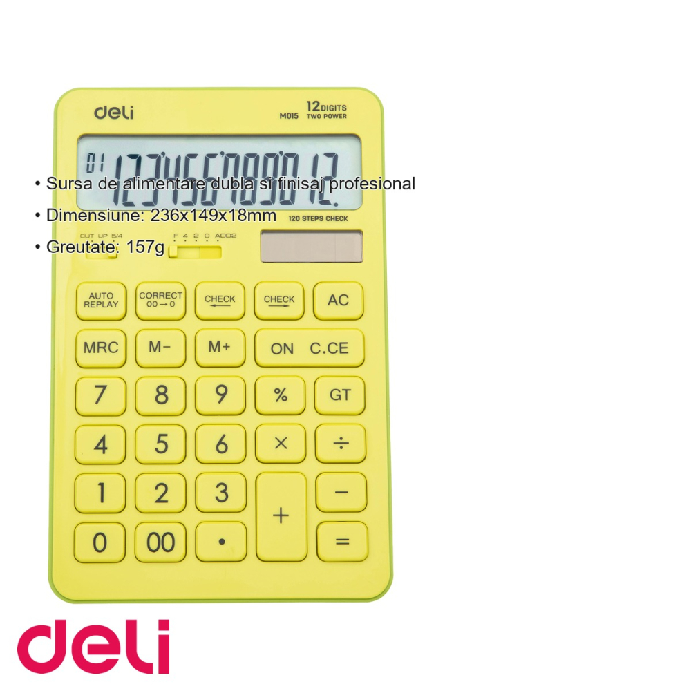 Calculator de birou Deli 1551, 12 cifre, display LCD reglabil, nuanta vernil pastel, pentru birou [3]